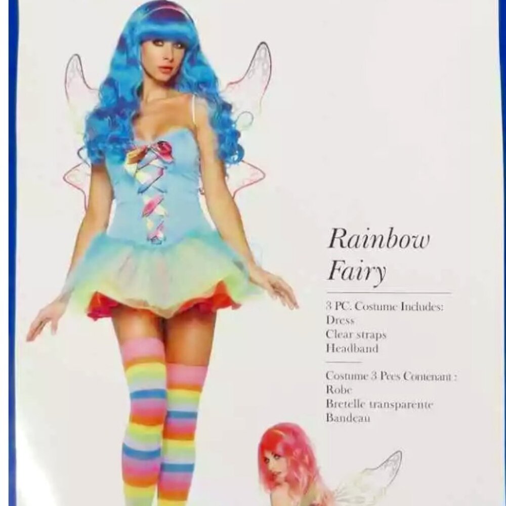 NWT Rainbow Fairy Pixie Cute Blue Fancy Dress Up Halloween Sexy Adult Costume